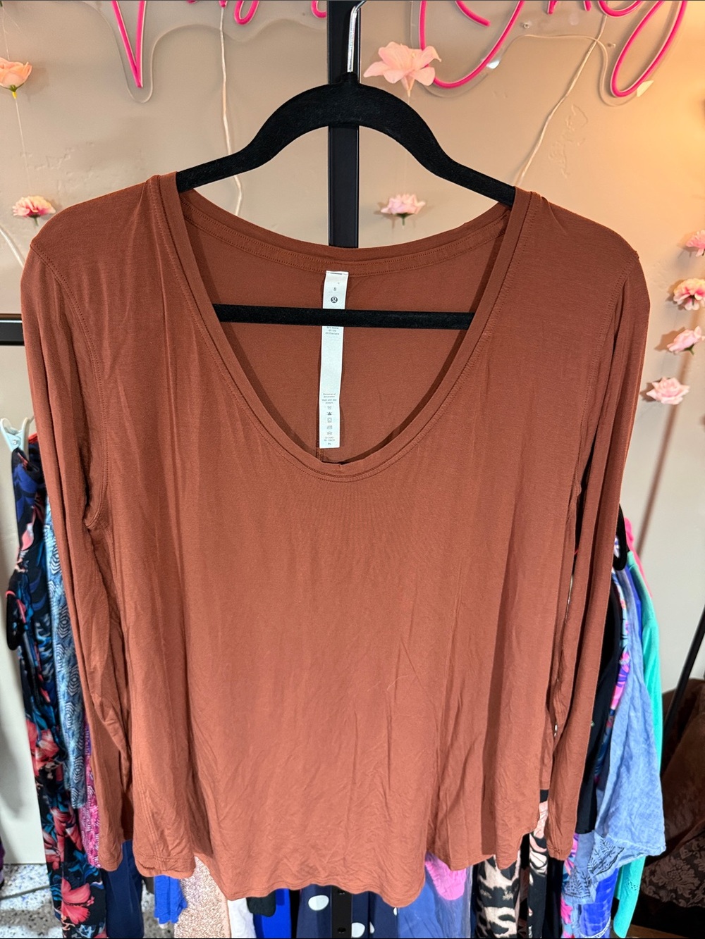 Lululemon Rust Modal V-Neck Long Sleeve Top
